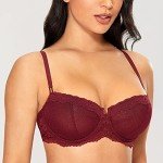 DOBREVA Women's Lace Balconette Bra - Dark Red