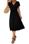 GRECERELLE Women's Summer Dress for Women Wrap V-Neck Short Sleeve Casual Wedding Guest Dress Black-L