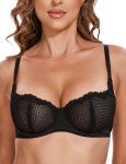WingsLove Women's Sheer Lace Balconette Bra, Black