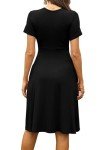 WEACZZY Summer Dresses Women Trendy 2024 Short Sleeve Black Dresses Wrap V-Neck Party Dress with Pockets, Black, Medium