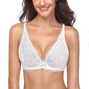 WingsLove Women's Sheer Lace Deep V Bralette