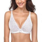 WingsLove Women's Sheer Lace Deep V Bralette