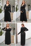 OUGES Women's Black V-Neck Maxi Dress with Pockets