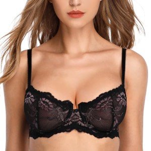 WingsLove Women's Sheer Floral Lace Underwired Bra