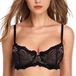 WingsLove Women's Sheer Floral Lace Underwired Bra