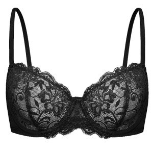 Deyllo Women's Sheer Lace Balconette Bra - Black