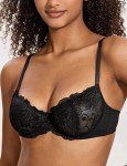 Deyllo Women's Sheer Lace Balconette Bra - Black