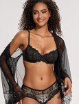 Deyllo Women's Sheer Lace Balconette Bra - Black