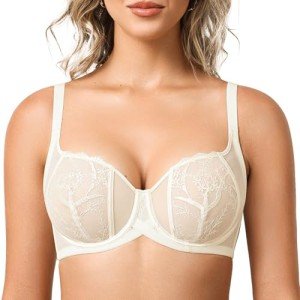 Deyllo Women's Lace Bra - Sheer Balconette Design