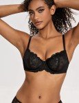 Deyllo Women's Sheer Lace Balconette Bra - Black