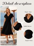 GRECERELLE Women's Summer Dress for Women Wrap V-Neck Short Sleeve Casual Wedding Guest Dress Black-L