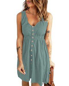 Light Green Summer Sleeveless A-Line Dress with Pockets