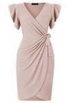 oten Womens Deep V Neck Ruffle Sleeve Sheath Casual Cocktail Party Work Faux Wrap Dresses Nude Medium