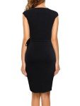 BERYDRESS Women's Sexy Deep V-Neck Cap Sleeve Sheath Wear to Work Draped Faux Wrap Dress (S, 6028-Black)