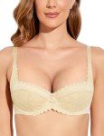Deyllo Women's Lace Balconette Bra Light Nude