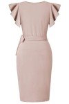 oten Womens Deep V Neck Ruffle Sleeve Sheath Casual Cocktail Party Work Faux Wrap Dresses Nude Medium
