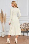 Newshows Women's 2024 White Sweater Dress Fall Winter Long Sleeve Wrap V Neck Casual Ribbed Knit Wedding Guest Midi Dress(Off White, M)