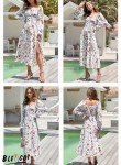 BLENCOT Womens Wrap Floral Dress Casual Vintage Square Neck Ruffle Hem Split A-line Beach Dresses White L