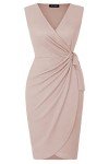oten Women's Classic Cap Sleeve Wrap Dresses Deep V Neck Waist Tie Belt Knee Length Party Dress Nude Medium