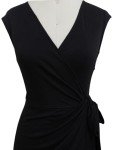 BERYDRESS Women's Sexy Deep V-Neck Cap Sleeve Sheath Wear to Work Draped Faux Wrap Dress (S, 6028-Black)