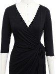 BERYDRESS Women's Classic 3/4 Sleeve V-Neck Sheath Belted Knee-Length Casual Party Work Faux Black Wrap Dress (S, 6083-Black)