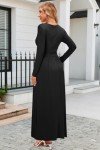 OUGES Women's Black V-Neck Maxi Dress with Pockets