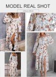 BLENCOT Womens Wrap Floral Dress Casual Vintage Square Neck Ruffle Hem Split A-line Beach Dresses White L