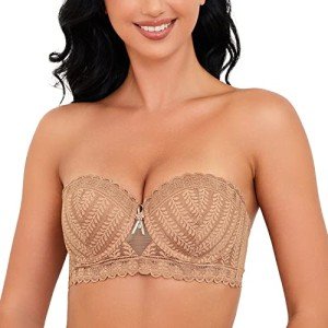 WingsLove Women's Lace Push-Up Strapless Bra 38D