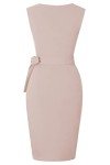 oten Women's Classic Cap Sleeve Wrap Dresses Deep V Neck Waist Tie Belt Knee Length Party Dress Nude Medium