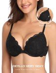 Deyllo Women's Black Push-Up Lace Underwire Bra