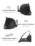 Deyllo Women's Black Push-Up Lace Underwire Bra