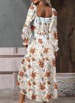 BLENCOT Womens Wrap Floral Dress Casual Vintage Square Neck Ruffle Hem Split A-line Beach Dresses White L