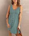 Light Green Summer Sleeveless A-Line Dress with Pockets