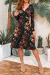 WEACZZY Womens Casual Dress Long Sleeve Wrap V-Neck Knee Length Flowy Dresses for Women, Brown Flower, Large