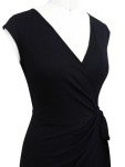 BERYDRESS Women's Sexy Deep V-Neck Cap Sleeve Sheath Wear to Work Draped Faux Wrap Dress (S, 6028-Black)