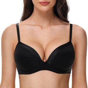Deyllo Women's Push-Up Deep V Underwire Bra
