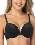 WingsLove Floral Lace Push Up Bra - Black
