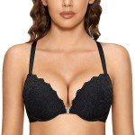 DOBREVA Women's Front Closure Lace Push-Up Bra 38D