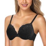 WingsLove Floral Lace Push Up Bra - Black