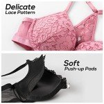 DOBREVA Women's Front Closure Lace Push-Up Bra 38D