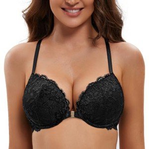 Deyllo Women's Lace Push-Up Front Closure Bra