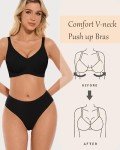 OXYIBRAS Wireless Push Up V-Neck Bra - Black