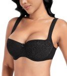 Plus Size Lightly Padded Balconette Bra - Black