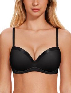 WingsLove Women's Plunge Push Up Bra, Black 36DD