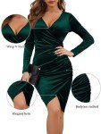 GUBERRY Womens Winter Wrap Velvet Ruched Bodycon Guest Wedding Dresses for Women Long Sleeve(Large,Wine)