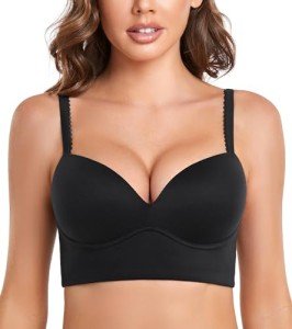 DotVol Women's Wireless Push Up Plunge Bra - Black