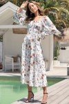 BLENCOT Womens Wrap Floral Dress Casual Vintage Square Neck Ruffle Hem Split A-line Beach Dresses White L