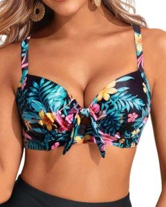 Black Floral Push-Up Underwire Bikini Swim Top