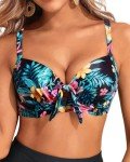 Black Floral Push-Up Underwire Bikini Swim Top