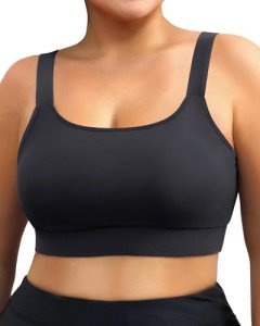 Plus Size Black Sports Bra Bikini Top for Women